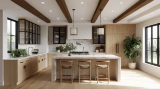 Organic modern kitchen with warm oak wood Images