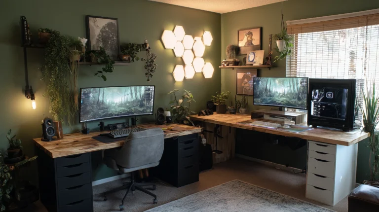 Cozy Cabin Gaming Setup Desk Organization Ideas | Images