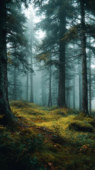 Dark Moody Green Forest Mist iPhone Wallpaper 4K Free Download