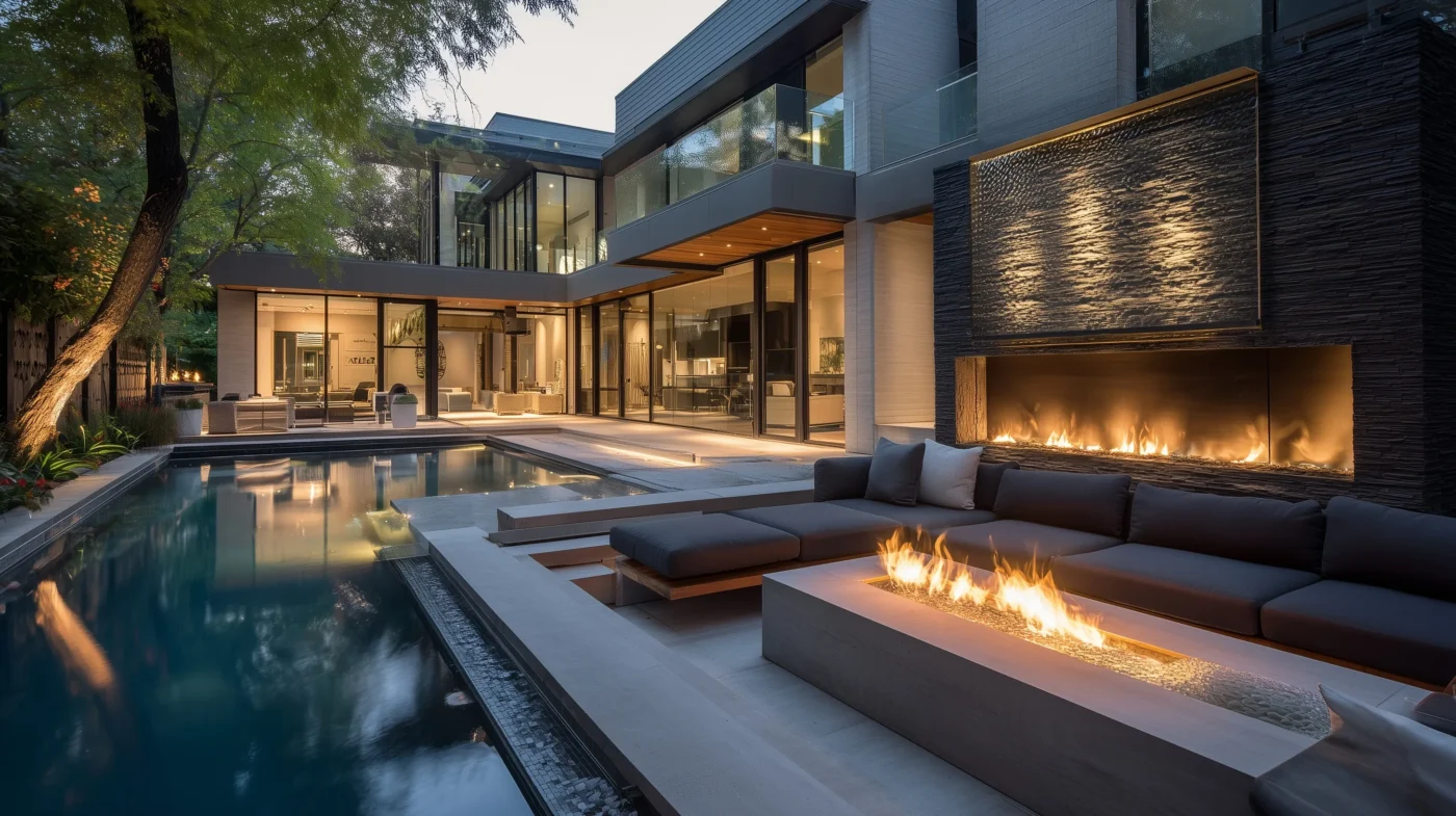 Resort-Style Luxury: 55+  Sunken Seating Fire Pit Pool Layout Ideas